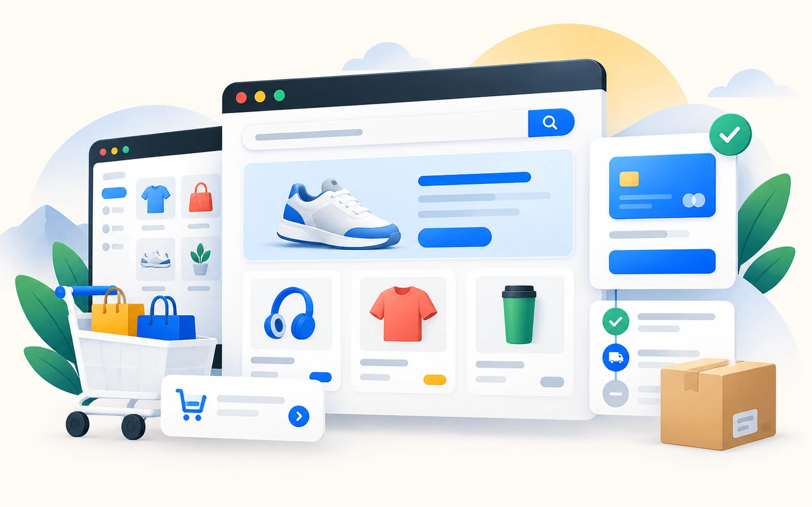 WooCommerce store architecture, products, checkout and fulfilment concept
