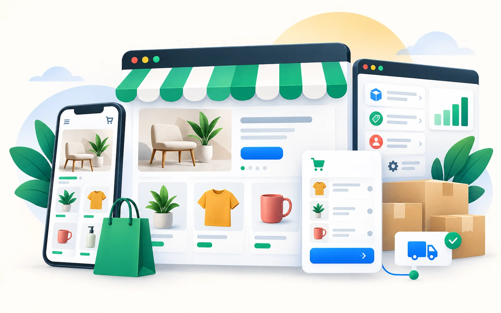 Shopify ecommerce storefront and store-management concept