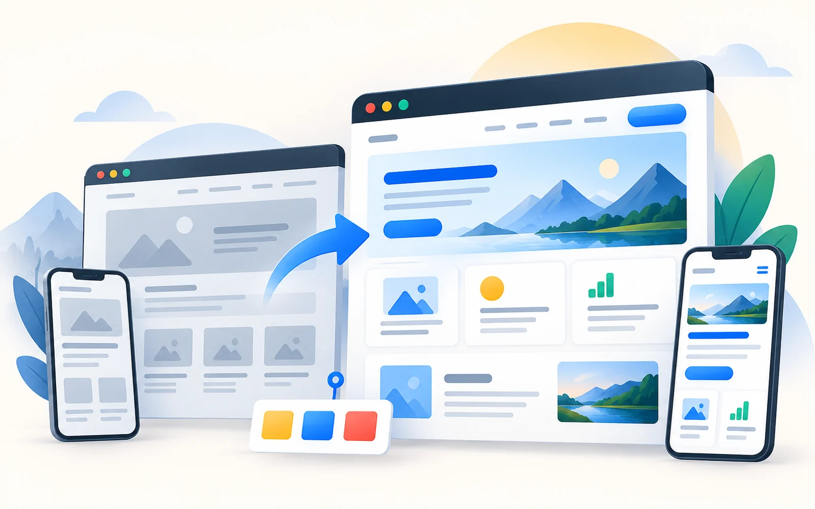 Website redesign from older layout to modern responsive design