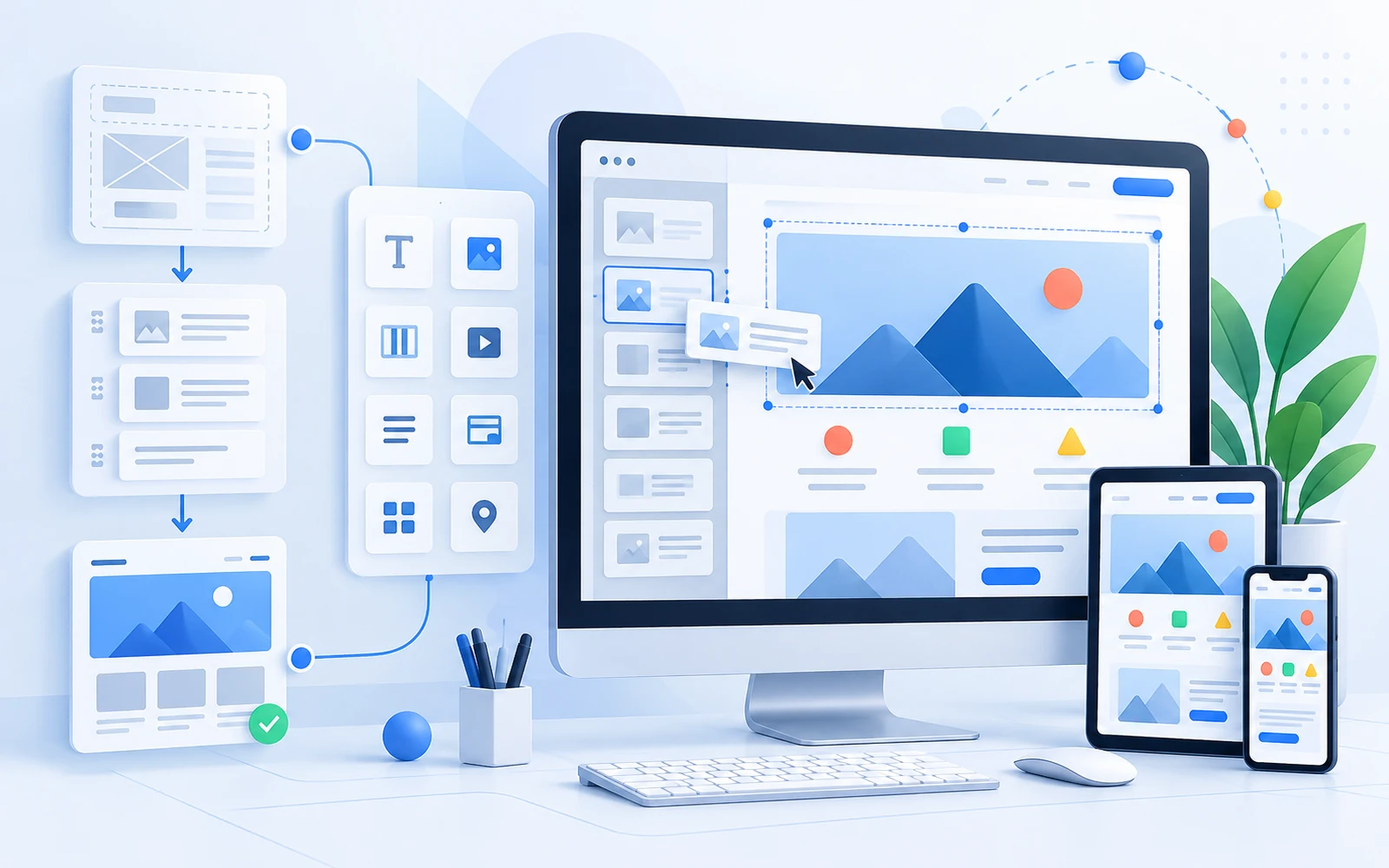 Wix website design, responsive layout and content editing concept