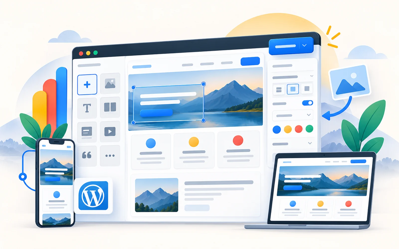 WordPress website editing and responsive page-building concept